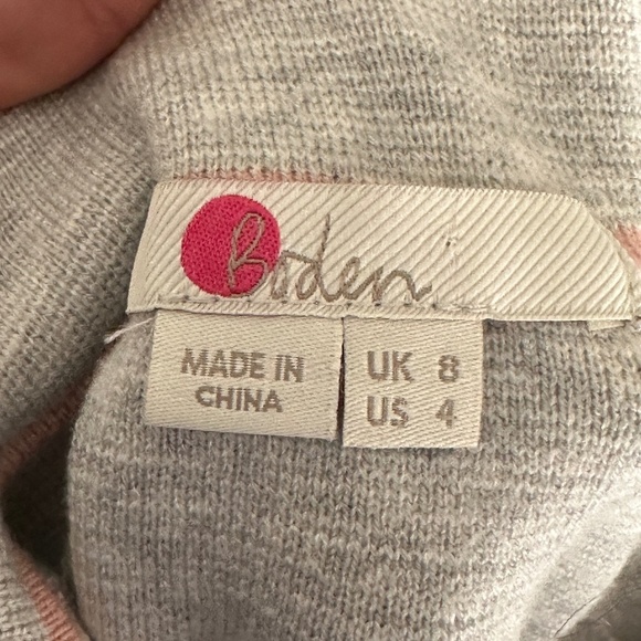 Boden Turtleneck Cowl Size 4 Oversized Lightweight Sweater Grey Gray Pink Trim - Picture 4 of 6